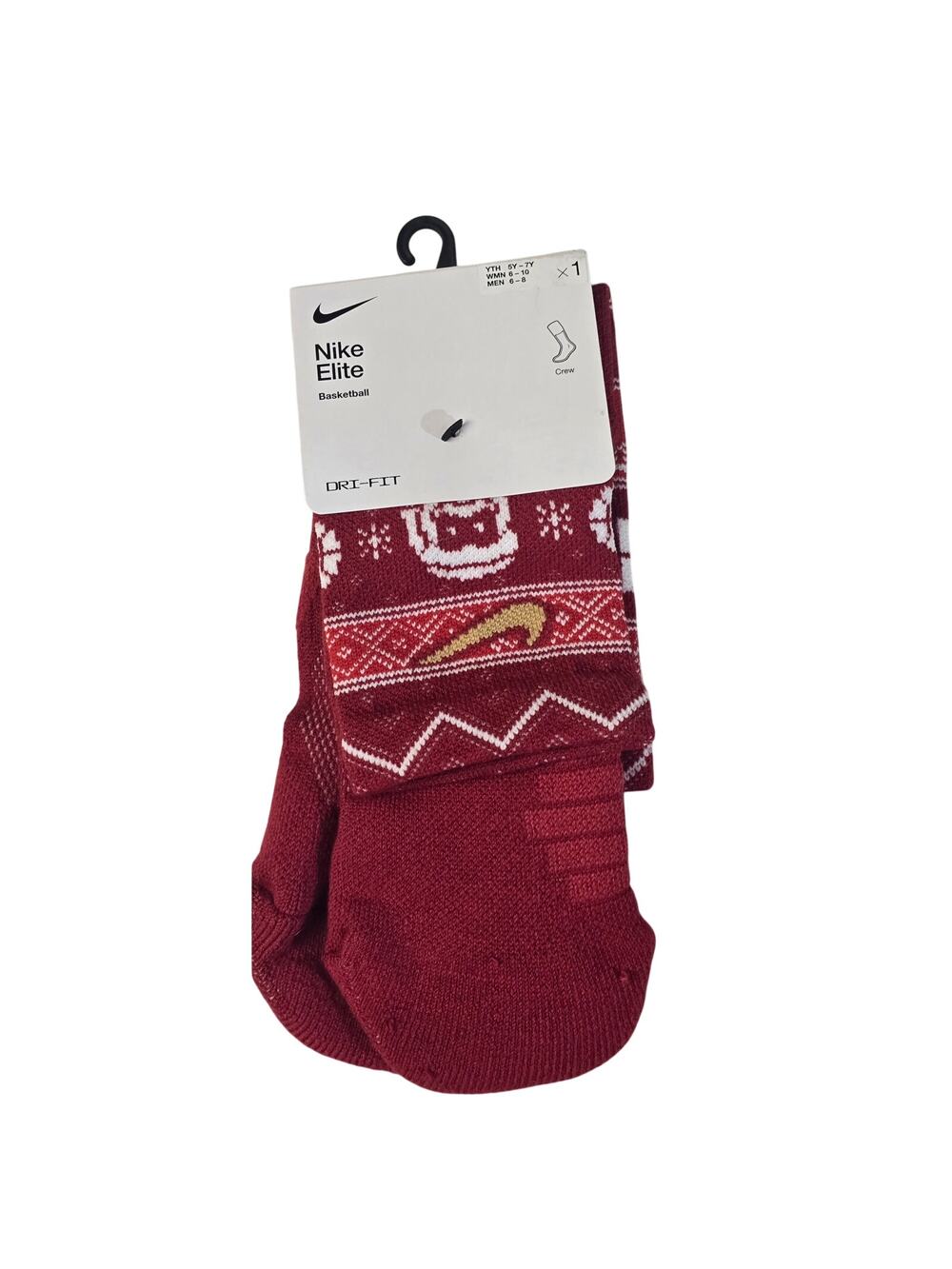 Nike Elite Basketball Crew Socks Dri-FIT Red Holiday Mens 6-8 Medium NWT NEW
